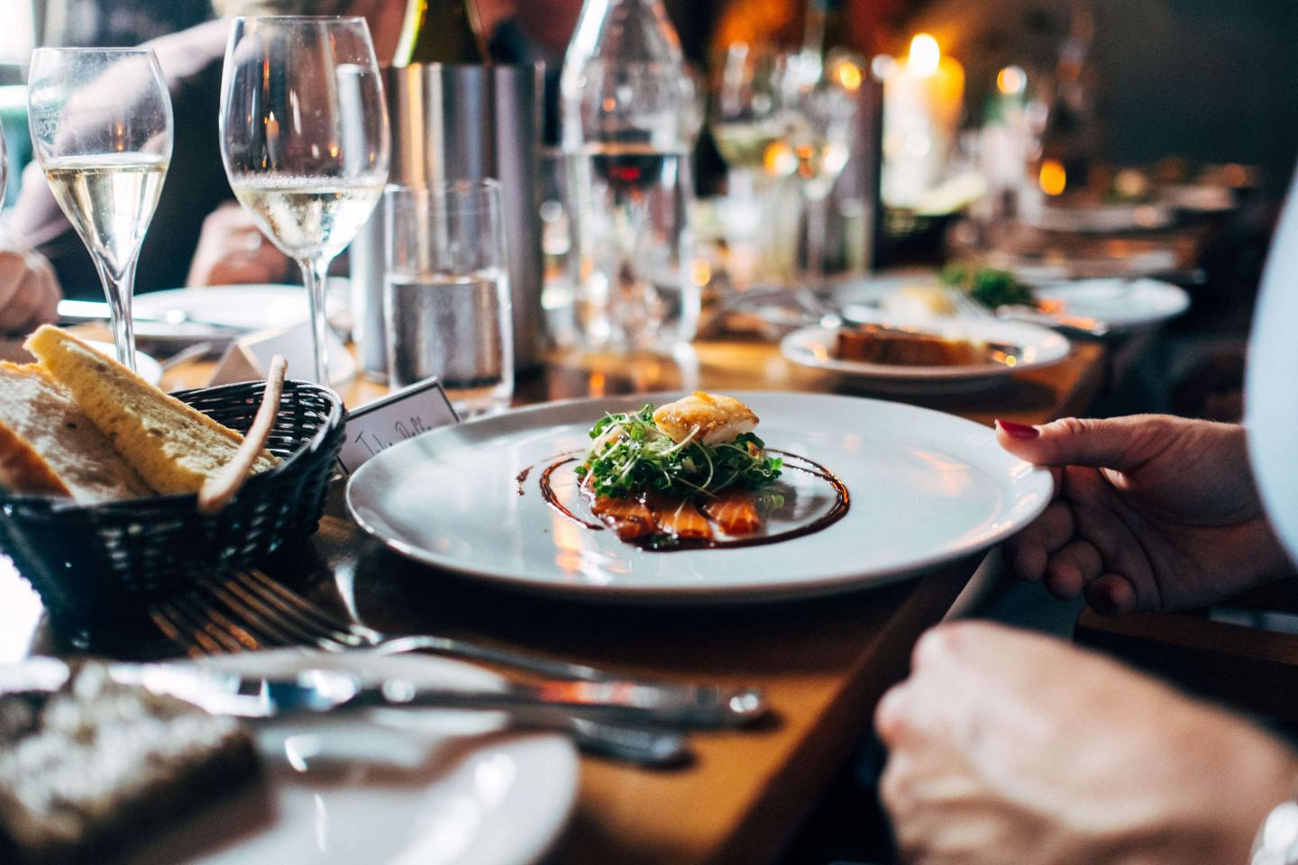 Plate of food on a restaurant table