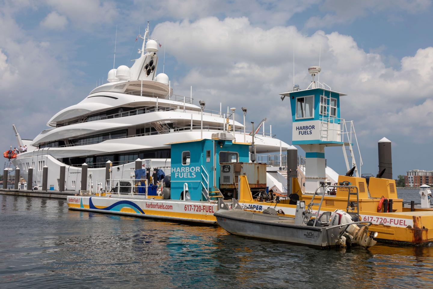 A yacht fueling at Harbor Fuels