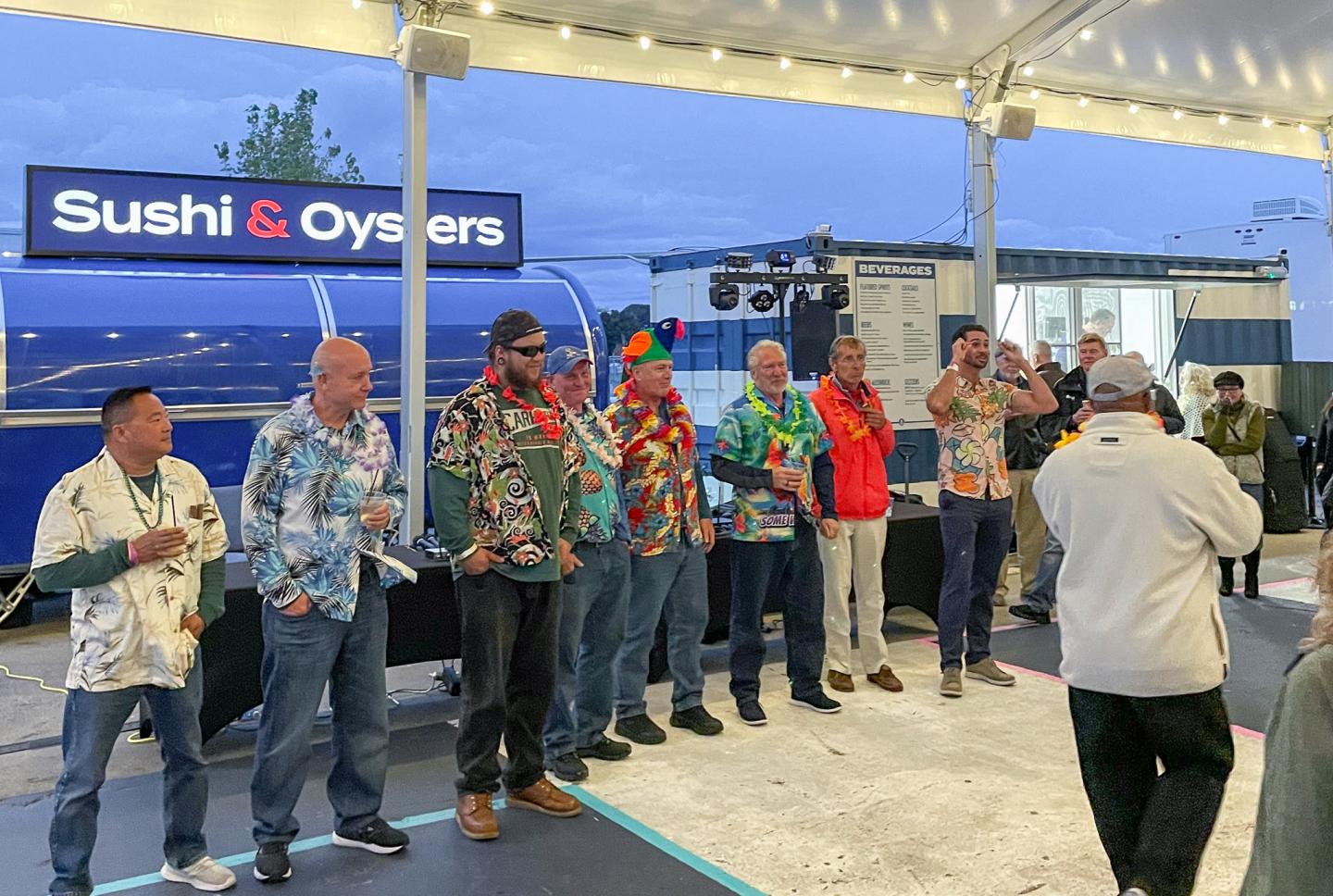 Guests dressed in Jimmy Buffett themed attire