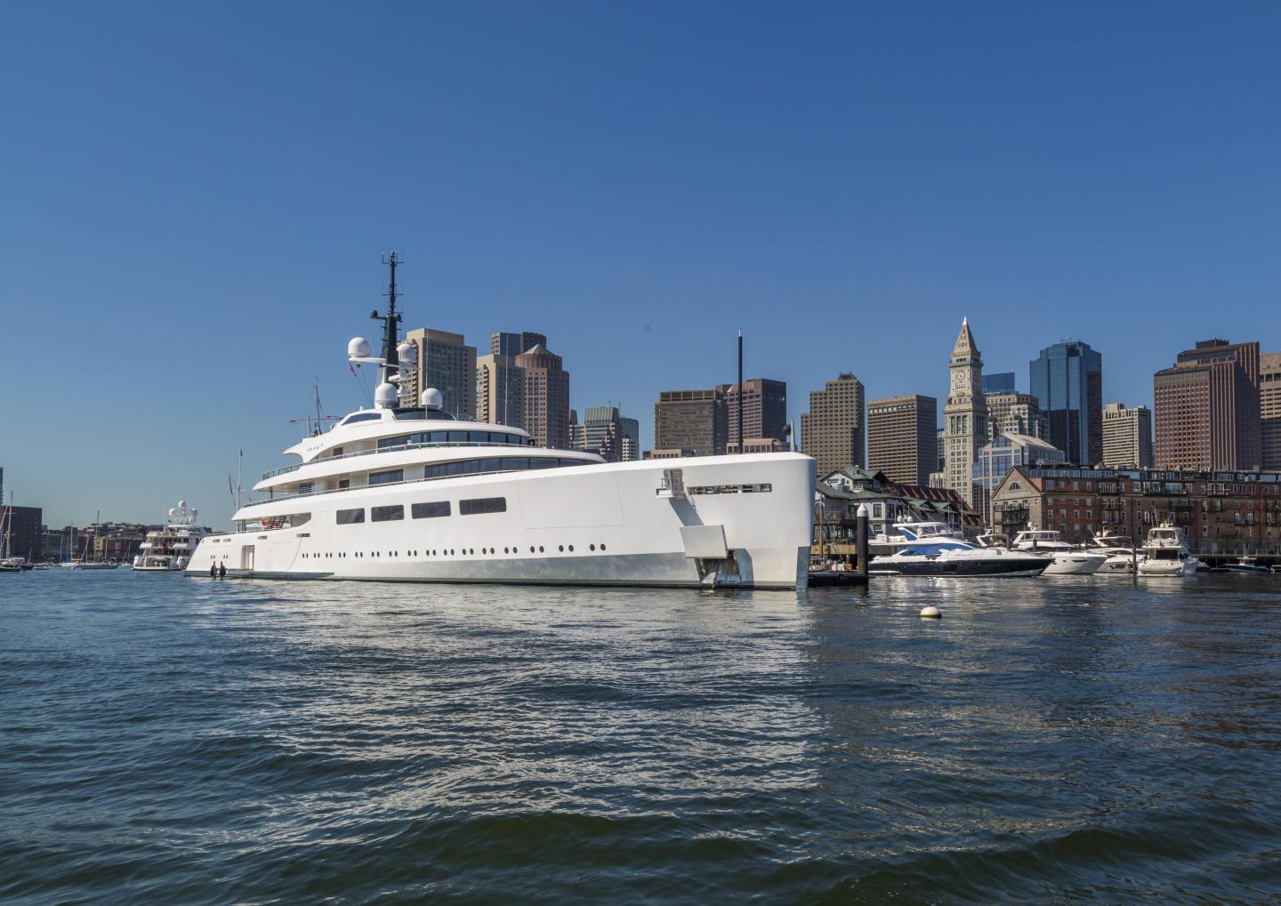 Megayacht docked at Boston Yacht Haven Inn & Marina