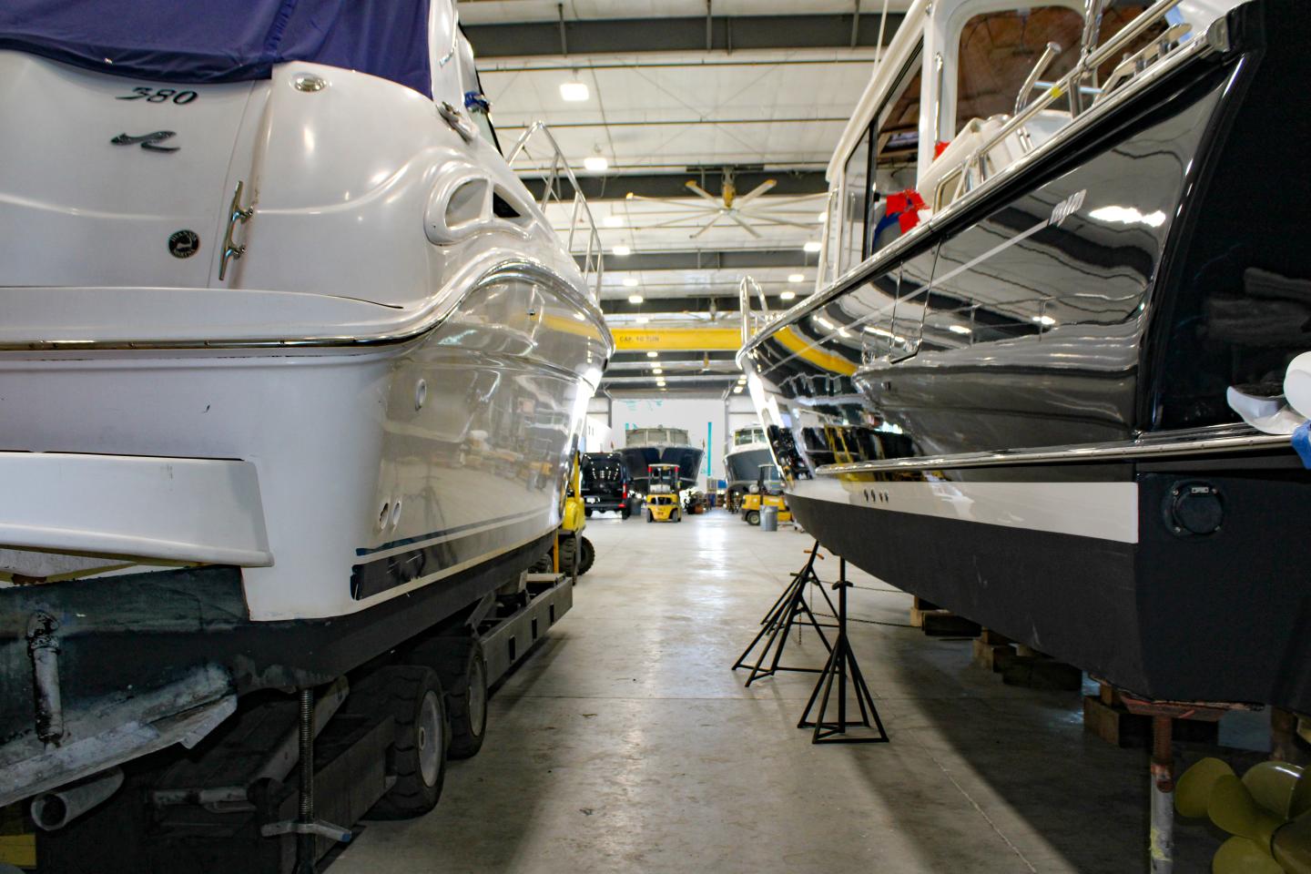 Heated indoor boat storage at Boston Marine Services